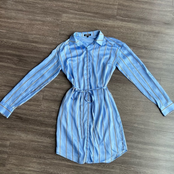 Express Striped Button Up Long Sleeve Satin Dress- XS - Picture 6 of 8